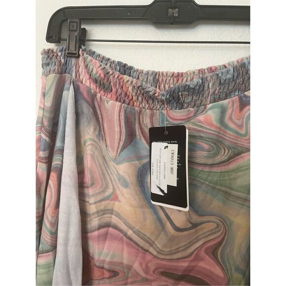 Womens Chaser Recycled Cozy Knit Smocked Hi Lo Circular Flounce Midi Skirt NEW - Picture 3 of 6